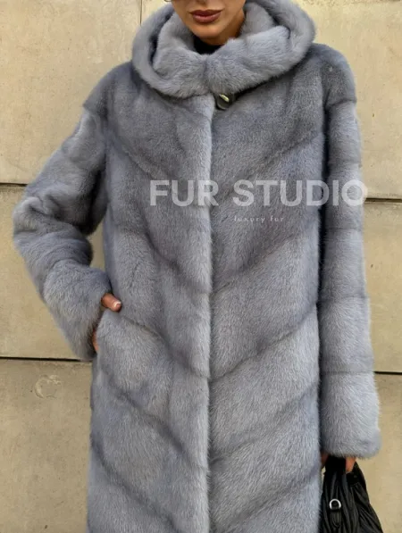 Шуба midi из меха норки с капюшоном, рукава трансформер - фото 2