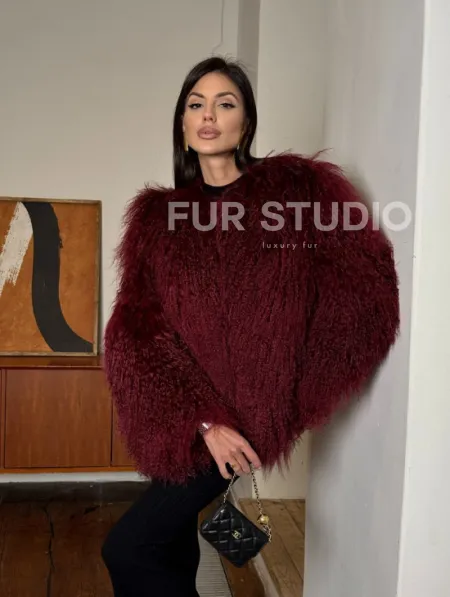 Шуба из меха ламы цвет Burgundy - фото 12