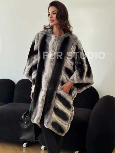 Шуба из кролика рекс - серая - фото 3
