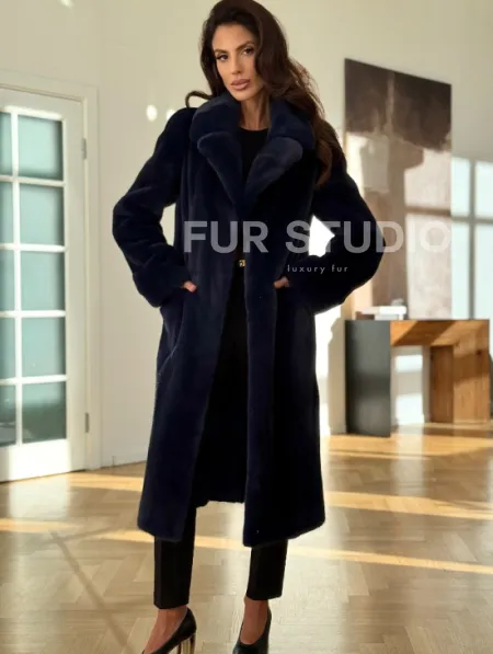 Норковая шуба темно-синего цвета - фото 3