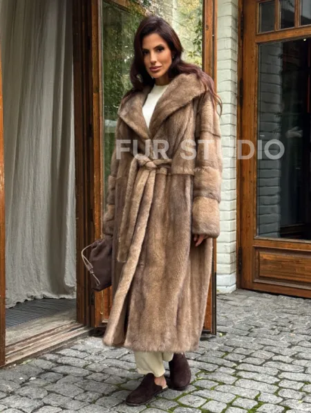 Шуба норковая с капюшоном - цвет пастель - фото 0