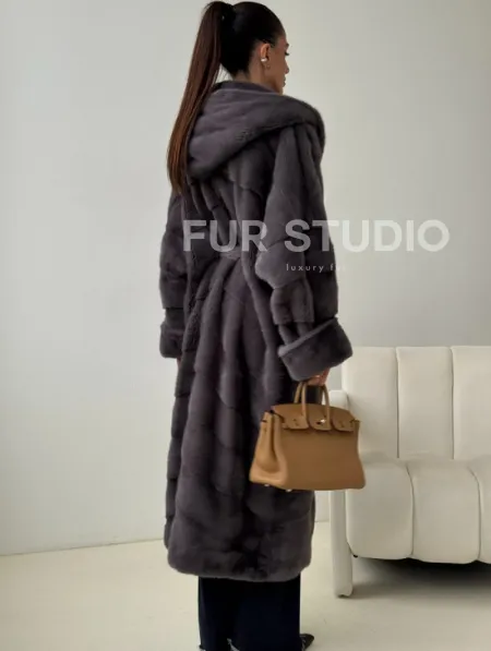 Длинная норковая шуба - капюшон кобра - фото 3