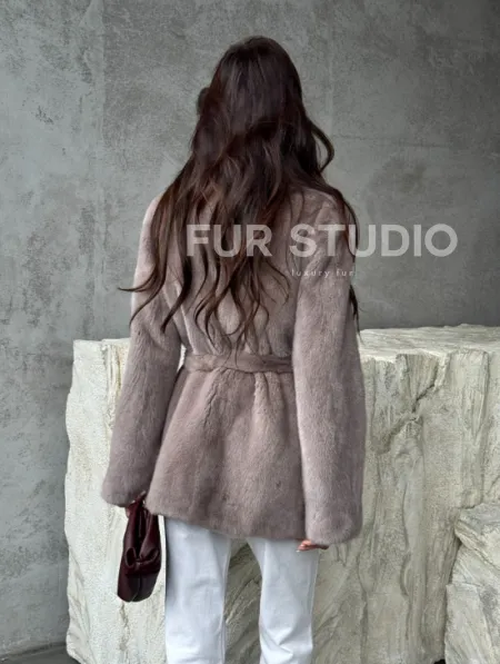 Норковая шуба - жакет с поясом - фото 9