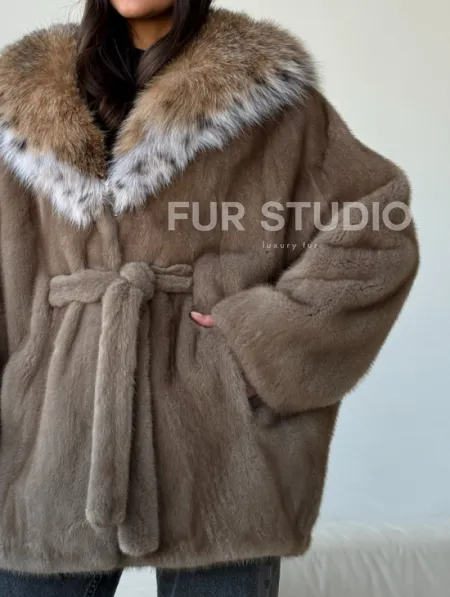 Норка - шуба летучая мышь с капюшоном рысь - фото 2