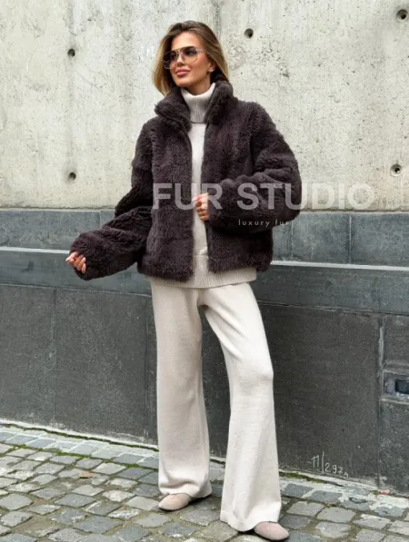 Натуральная двухсторонняя дубленка - бомбер - фото 7