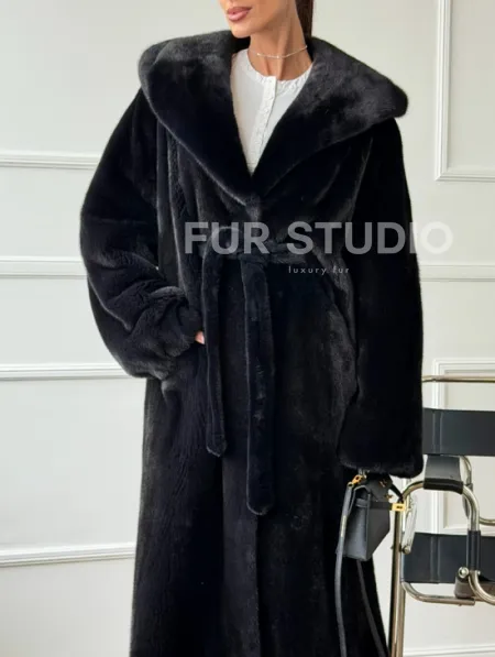 Шуба из норки BLACKGLAMA  с капюшоном в роспуск - фото 2