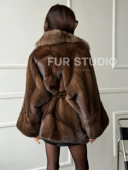 Полушубок автоледи норковый - воротник куница - фото 7