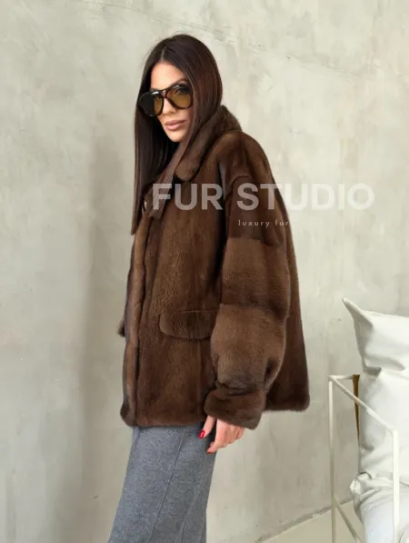 Короткая норковая шуба под соболь - фото 11