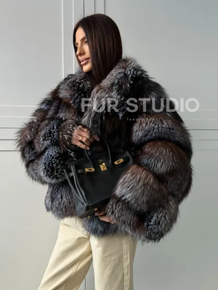 Шуба из меха блюфрост - воротник английский - фото 12