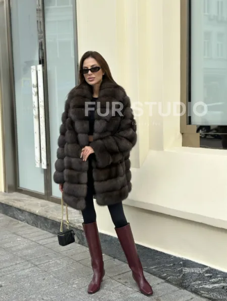 Роскошная шуба из меха баргузинского соболя - воротник шаль - фото 8