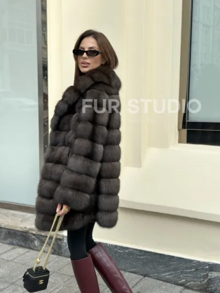 Роскошная шуба из меха баргузинского соболя - воротник шаль - фото 4