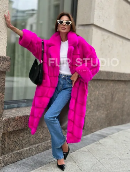 Розовая норковая шуба - фото 3