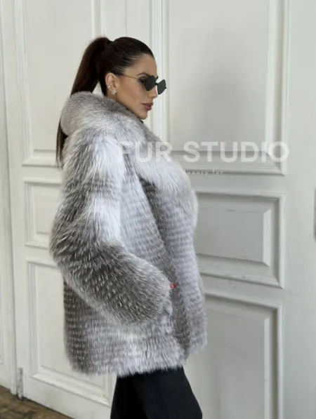 Шуба из меха арктической лисы - серая - фото 4