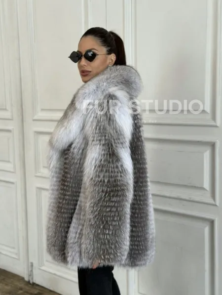 Шуба из меха арктической лисы - серая - фото 5