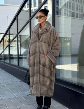 Шуба из меха норки в стиле «Oversize» - цвет сильвер - фото 12