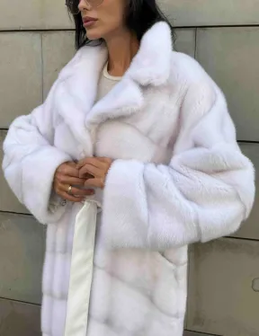 Норковая шуба с английским воротником - цвет колотый лед - фото 4