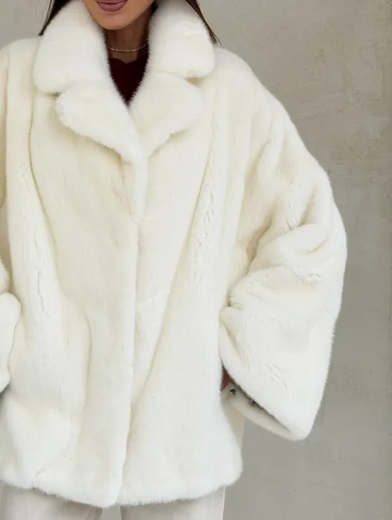 Шуба автоледи из белой норки NAFA MINK - роспуск - фото 2
