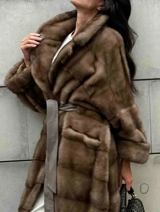 Кимоно шуба из меха норки - цвет темный пастель - фото 3