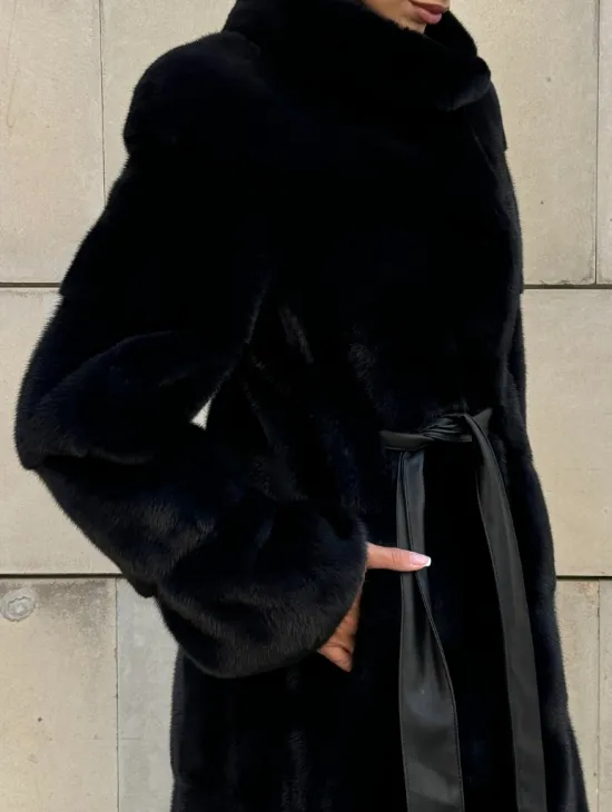 Шуба из скандинавской(плюшевой) норки - стойка воротник - фото 1