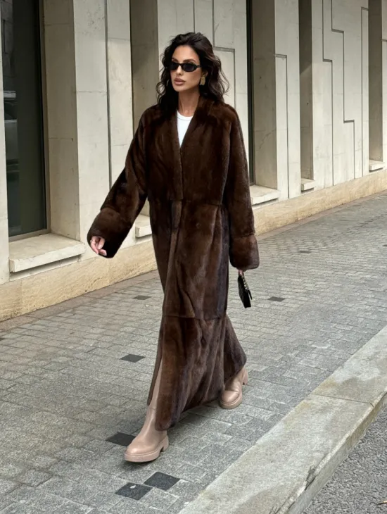 Длинная шуба ВИНТАЖ из меха скандинавской норки без воротника - фото 0