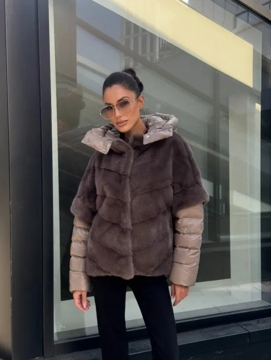 Норковый жилет/пуховик 2в1 - цвет капучино - фото 14