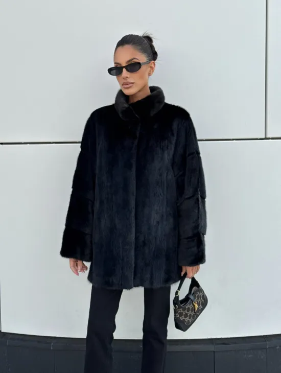 Норковая шуба полупальто из меха норки стойка воротник - фото 8