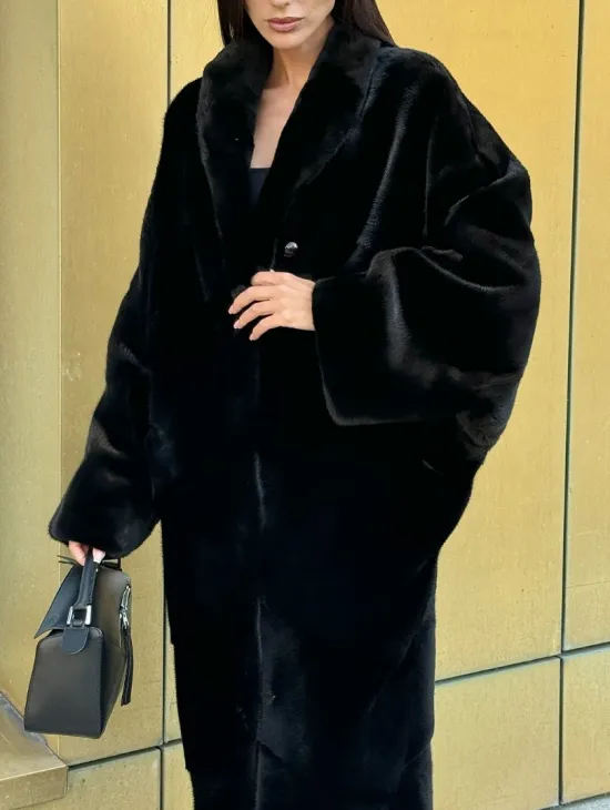 Норковое кимоно - пальто из аукционной норки SAGA FURS, ПРЕМИУМ КАЧЕСТВО - шалевый воротник - фото 2