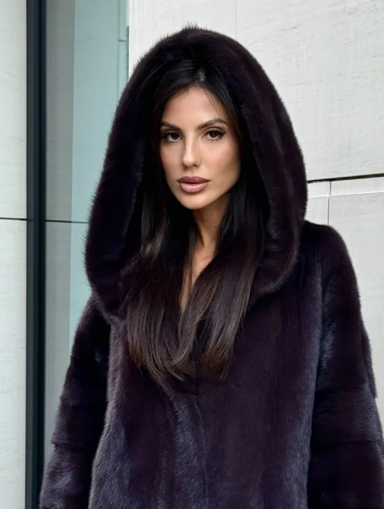 Меховое полупальто из аукционной норки с капюшоном Dark violet - фото 1