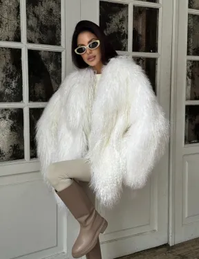 Шуба из меха ламы PREMIUM COLLECTION, английский воротник - фото 4