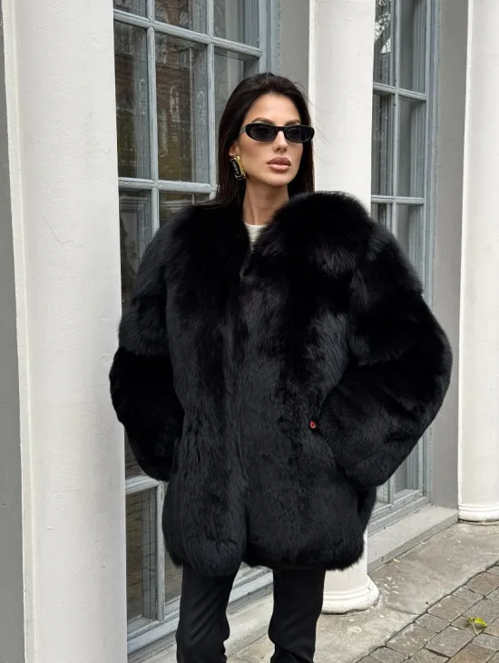 Шуба - жакет из меха песца цельные платины TOTAL BLACK - фото 1