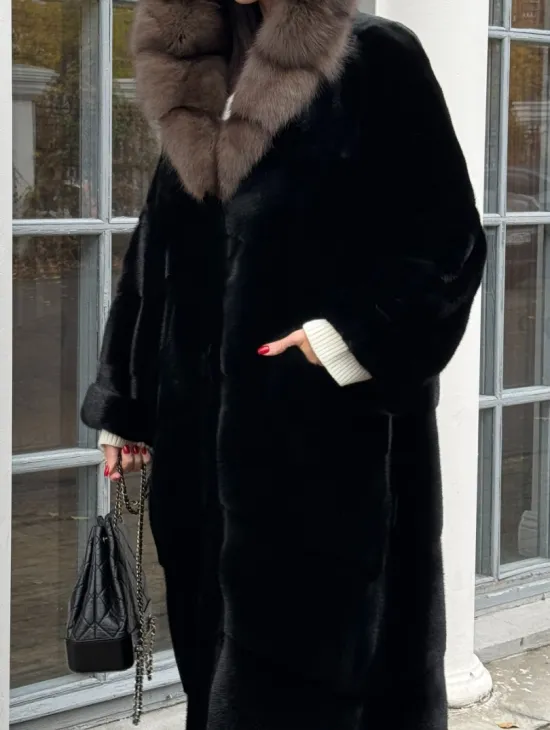 Шуба норковая PREMIUM NAFA капюшон кобра из меха куницы - фото 2