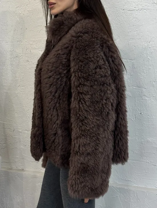 Полушубок - куртка женская из натуральной овчины с воротником апаш - фото 2