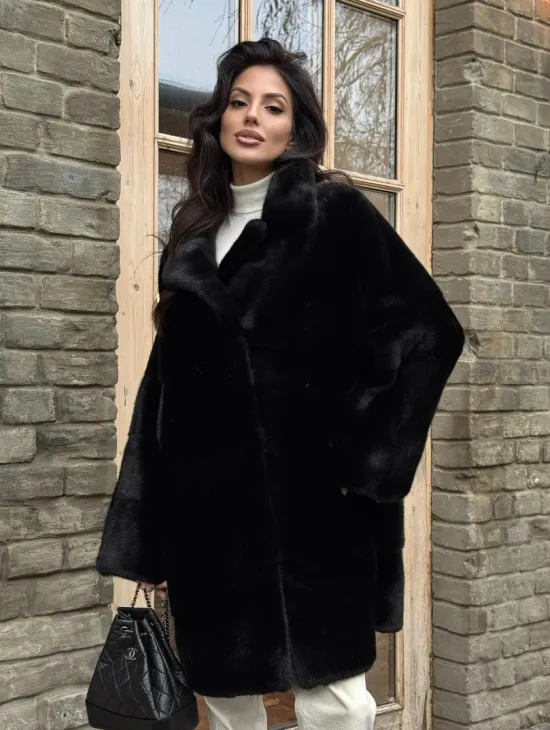 Меховое норковое полупальто из норки Blackglama с английским воротником - фото 8