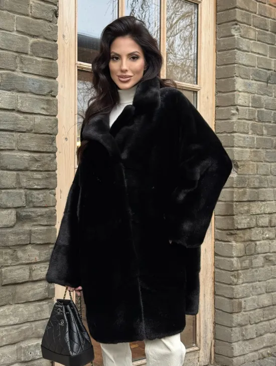 Меховое норковое полупальто из норки Blackglama с английским воротником - фото 4