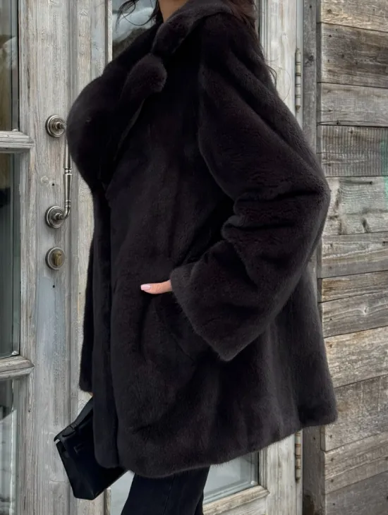 Шикарный полушубок из норки Kopenhagen Fur с английским воротником - фото 1