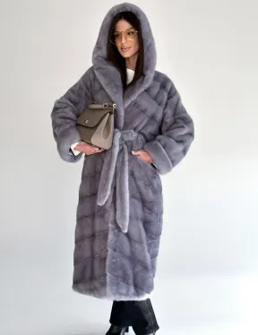 Удлиненная норковая шуба - кимоно с капюшоном - фото 6