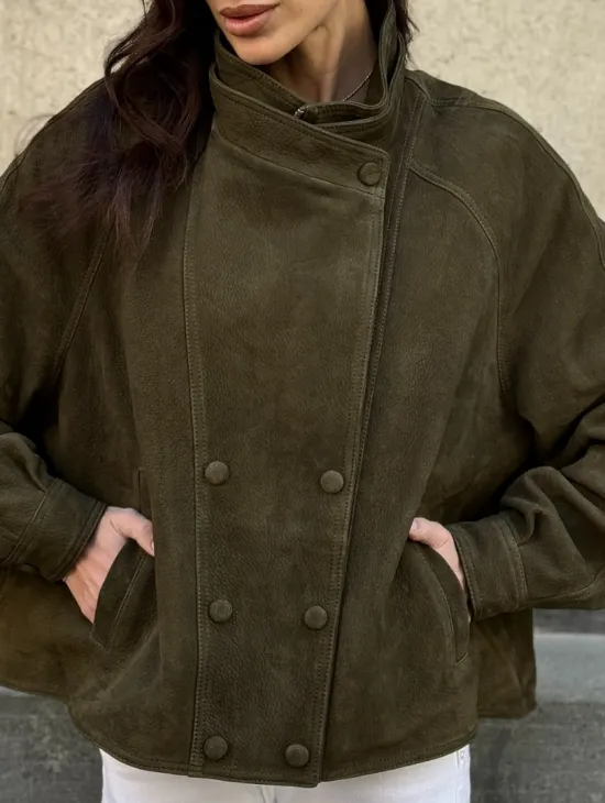 Женский замшевый блейзер - стойка воротник - фото 2