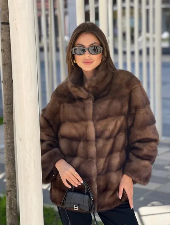 Шуба из соболиной норки с воротником стойка - фото 1