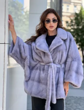 Норковое пончо из меха голубой норки - фото 0