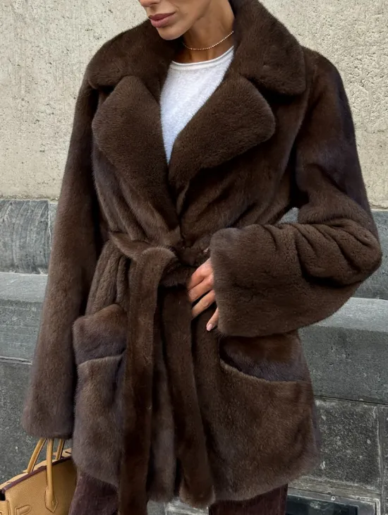 Шуба из скандинавской норки VELVET - цвет соболь - фото 2