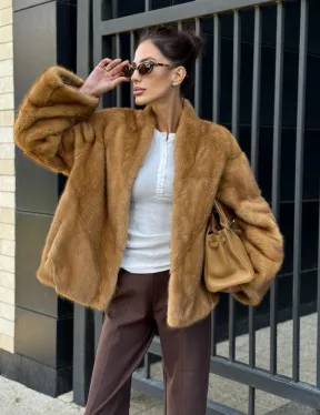 Норковый жакет Gold воротник V-образный - фото 0