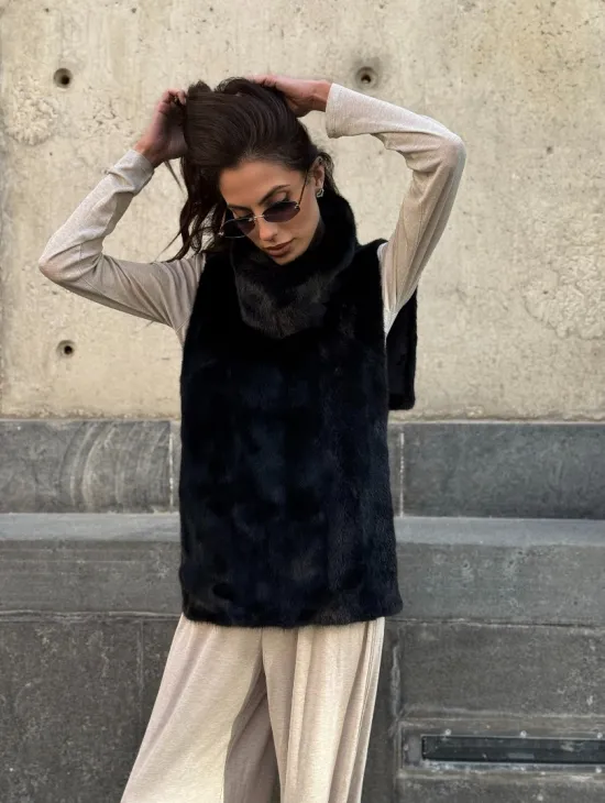 Черная норковая манишка - фото 16