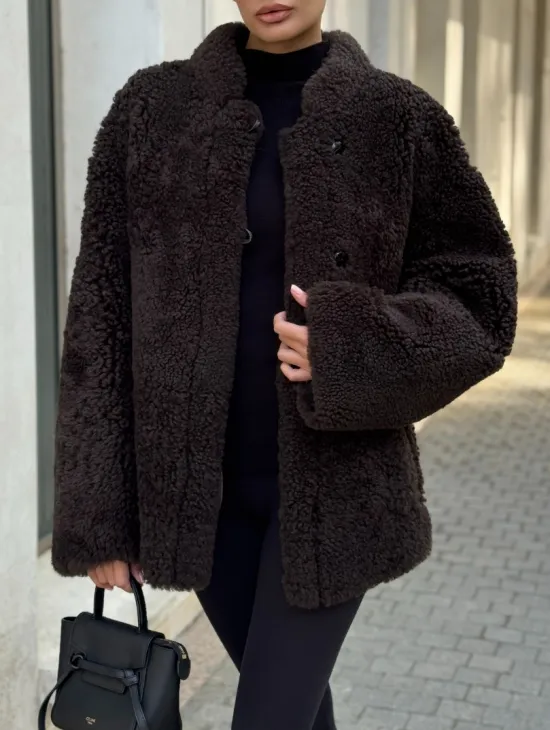 Двусторонняя коричневая дубленка из овчины - фото 2