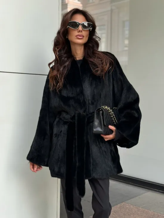 Черная шуба из аукционного меха норки SAGA FURS - фото 0