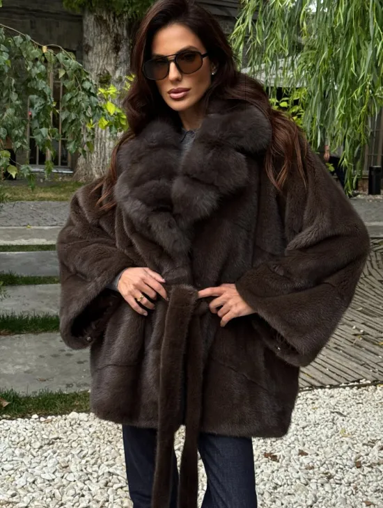 Шуба автоледи норковая - цвет коричневый - фото 4