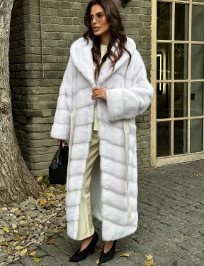 Белая норковая шуба с капюшоном - фото 4