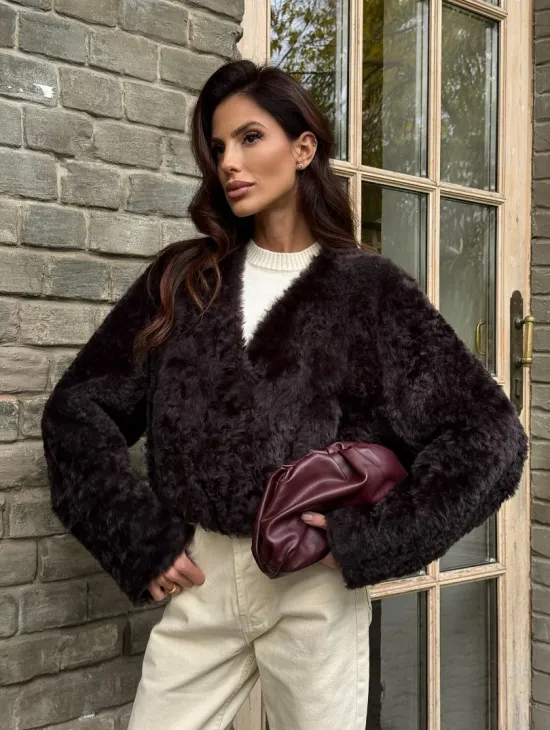 Укороченная шуба из овчины калган - фото 9