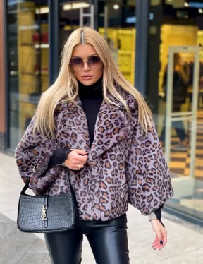 Полушубок из экомеха леопард - фото 1