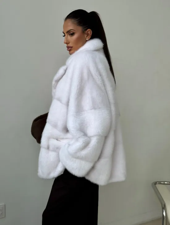 Белый норковый полушубок - фото 5