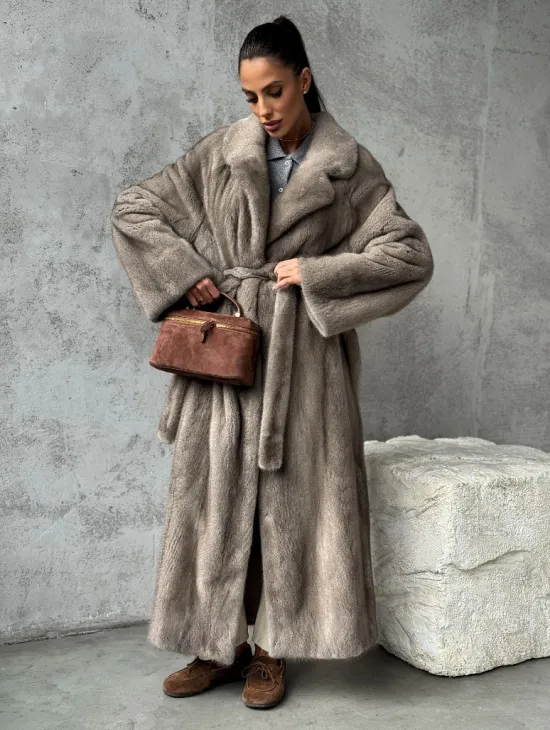 Длинная норковая шуба - цвет серый - фото 8
